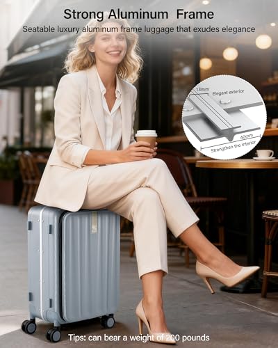 Image of Hanke 16 20 24 26 Inch Carry On Suitcase PC Hardshell Luggage Top Open Aluminum Frame Rolling Suitcases with Wheels Tsa Luggage Travel Luggage for Womem Men, Grey, 16 Inch