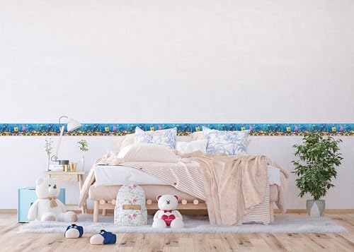 Selbstklebende Bordüre Sponge Bob AG Design, AWBD 8030 | Wasserfest Kinderzimmer Wand Aufkleber Dekoration | Wandbordüre für Mädchen und Junge | Folie, Mehrfarbig | Breite 500 cm x Höhe 13.8 cm
