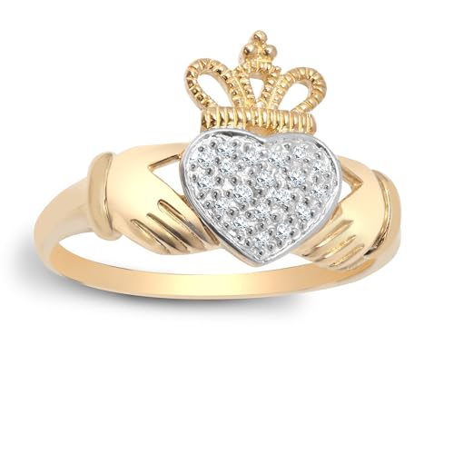 Bague Claddagh or jaune 9k et diamant Jewelco Europa, le cadeau idéal pour femme