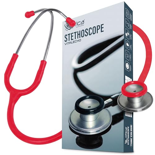 Image of OTICA Acoustic Lightweight Stethoscope for Doctors, Nurses, Students, Home Health Use, Adult, Dual Head, Aluminum Chestpiece (Pink)