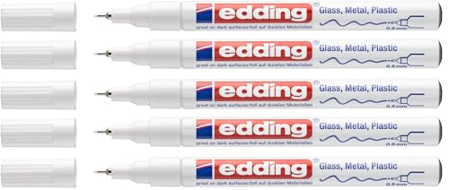 edding 780 weiß permanenter Glanzlackmarker - extra-feine Rundspitze 0,8 mm, stark deckend (Weiß, 1 stück (5er Pack))