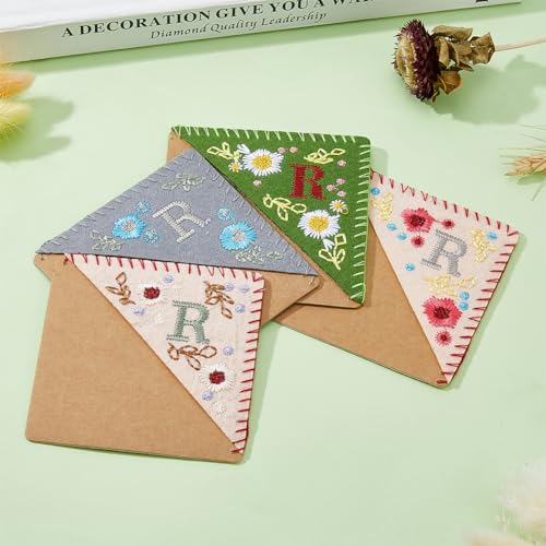 HOBBIESAY 4 Styles Hand Embroidered Corner Bookmark Letter R Bookmark Felt Triangle Page Stitched Cute Flower Bookmarks Reading Accessories for Women Men Book Lovers Readers Teachers - Image 4