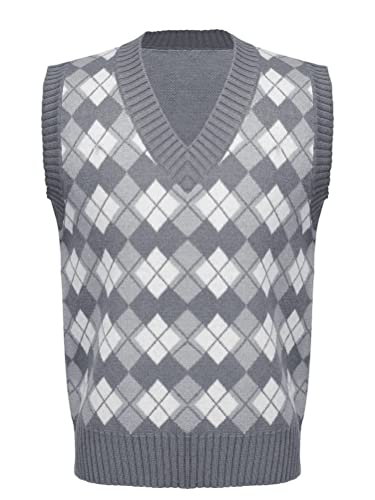 Aislor Boys' Uniform V-Neck Sweater Vest Knitted Sweater Sleeveless Argyle Plaid Print Pullover Tank Crop Top Knitwear
