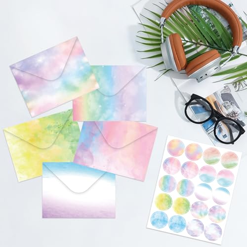 65 Teiliges Aquarell Briefumschlag Set,30 Blatt A5 Briefpapier mit 15 Umschlägen und 20 Verschlussaufklebern,Hübsches Briefpapier Set für Liebesbriefe Geburtstagseinladungen Muttertag (Aquarell-D)