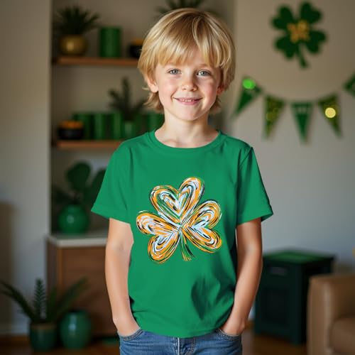 Kids St. Patrick's Day Shirts Boys Girls Shamrock Graphic T-Shirt Irish Clover Print Short Sleeve Summer Tees3