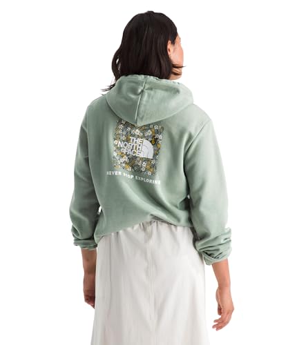 THE NORTH FACE Women's Evolution Floral Box NSE Hoodie | Sweatshirt with Hood, Adjustable Drawcord, Kangaroo Hand Pocket, Ribbed Cuffs & Hem, Slate Moss, Small