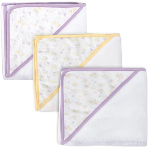 Image of Jessica Simpson Baby 6-Piece Hooded Towel & Washcloth Set - Soft Polyester Baby Bath Towels - Butterfly & Lavender Floral Prints
