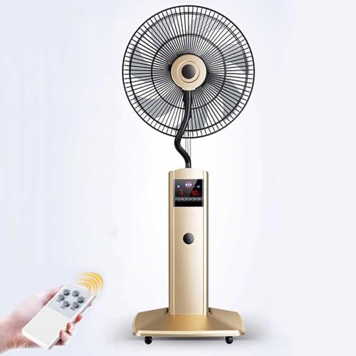 Portable Pedestal Misting Fan with 1.8L Water Tank, Multi-Angle Oscillation, Ideal for Bedroom, Living Room, Office, Outdoor Use - Stylish Gold Design