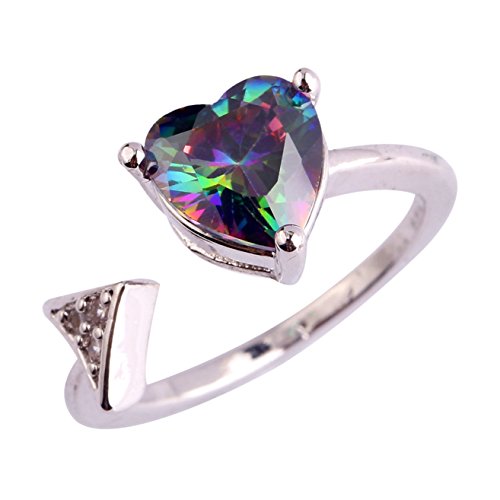 Emsione 925 Silver Plated Created Rainbow Topaz Open Womens Ring