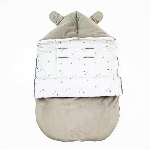 BABYFUßSACK für Babyschale Frühling Herbst Übergang warm mit Füllung, Einschlagdecke Fußsack Schlafsack Baby Kinderwagen Bett Wiege GANZJÄHRIG beige