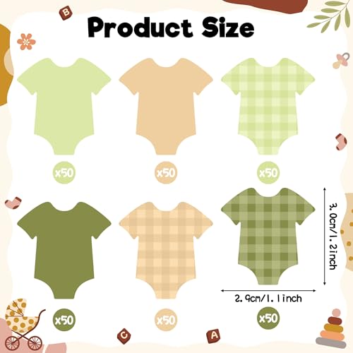 Image of BeYumi Baby Shower Table Confetti - 300Pcs Brown Green Short-Sleeve Bodysuits Table Confetti Decorations Plaid Baby Outfit Scatter Paper Decor for Baby Shower Gender Reveal Birthday Party Supplies