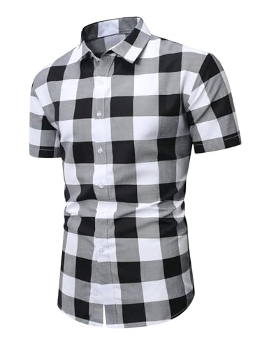 SOLY HUX Men's Basic Short Sleeve Plaid Shirts Button Down Collared Shirt Casual Work Business Tops