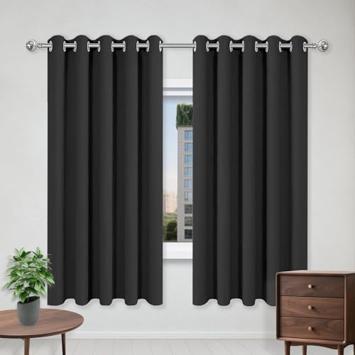 一級遮光カーテン 205 x 165 cm ハトメ型間仕切り目隠し防音カーテンおしゃれセット寝室玄関キッチリビグ, ブラック