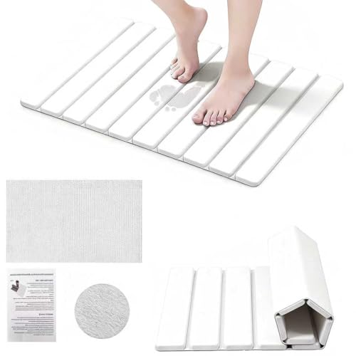 Catálogo de Tapete blanco los más solicitados. 47 NEOXMERIA Tapete de Piedra para Baño 60 x 39cm, Plegable Tapete de Baño de Piedra de Diatomita, Alfombra de Baño, Antideslizante, Fácil de Limpiar, para Sala de Estar, Ducha y...