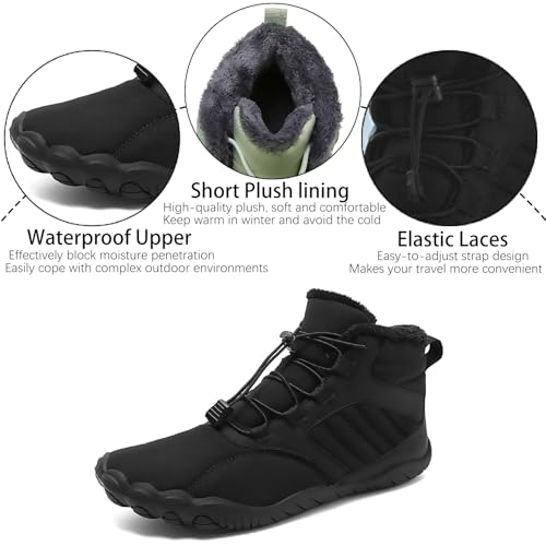 Men's Waterproof Snow Ankle Boots Warm Fur Lined Elastic Lace-up Barefoot Wide Toe Box Zero Drop Booties Lightweight Anti-Slip Winter Outdoor Walking Cotton Shoes3