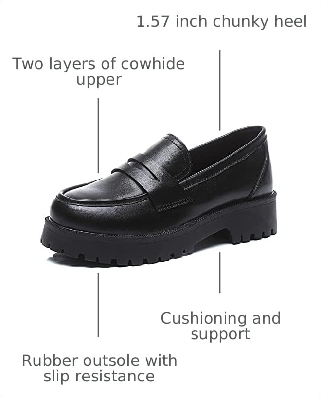 Image of Women's Classic Simple Mid Heel Oxfords Penny Loafers Comfortable Slip On Dress Shoes