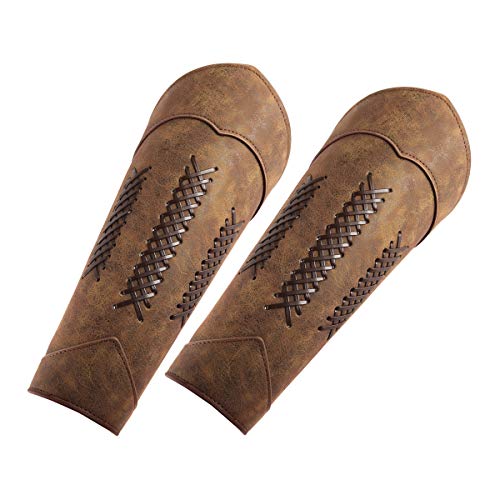 HZMAN Long Style Knights Leather Battle Arm Guard Bracers Medieval Armor Costume - Leather Armband Pair