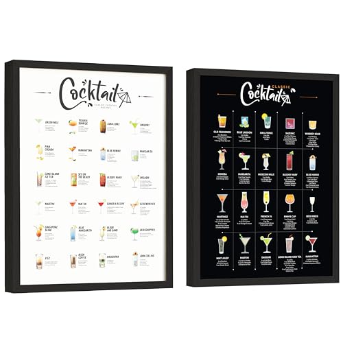 EXCOOL CLUB Vintage Cocktail Poster - 12x16 Bar Wall Decor, Bar Cart Accessories, Wall Art, Recipe Art Prints, Retro Menu Guide Alcohol Drink Pictures for Dorm (UNFRAMED)