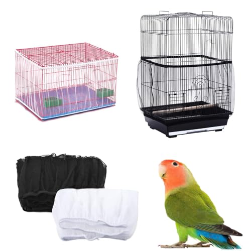 HoAhaMay 2pcs Cubierta de Red Suave para Jaula de Pájaros, Receptor de Semillas, Cubierta Elástica para Ventilación y Prueba de Polvo (Negro/Blanco)