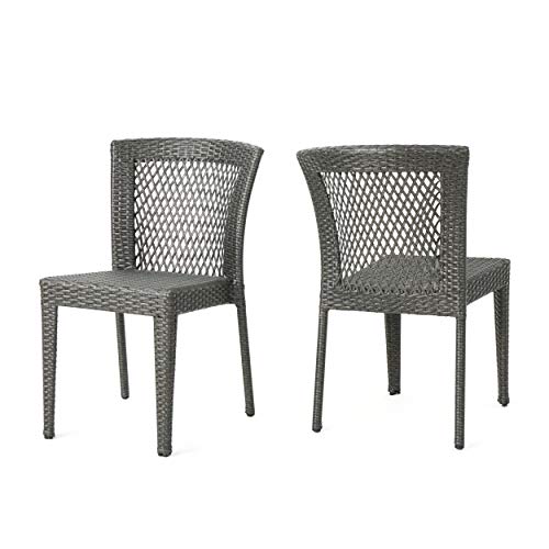 Christopher Knight Home Bonnie Outdoor Wicker Dining Chairs (Set of 2), Grey