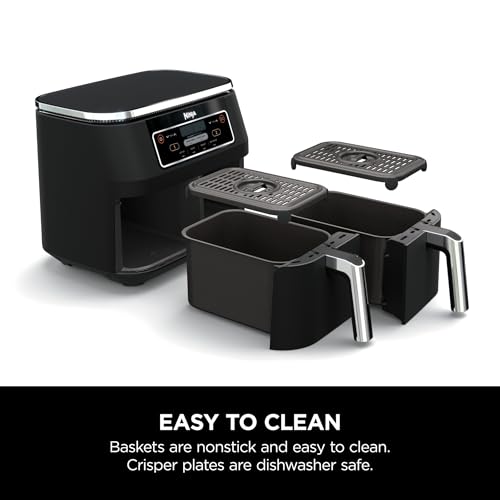 Image of Ninja Foodi 4 in 1 8-Quart 2-Basket Air Fryer with DualZone Technology, Air Fry, Roast, Reheat, and Dehydrate - (DZ100) (Renewed)