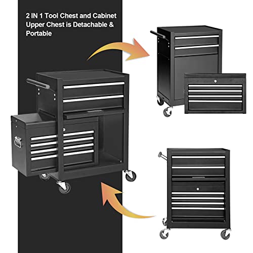 Gstandard 6-Drawer Detachable Rolling Tool Chest: Large Capacity Storage Cabinet With 2-In-1 Tool Box Organizer And Secure Locking System, Black #TOP3