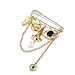 Gold Safety Pin Brooch with Charms, Vintage Gothic Punk Style Lapel Pin with Pearl & Crystal Accents, Fashion Accessory for Hats, Jackets, Bags