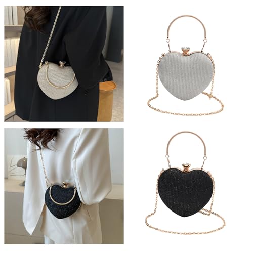 Sac à main de soirée en cœur avec sangle en chaîne anti-chute