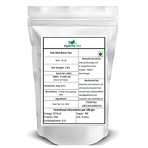 Image of Siyacha Tea Tulsi Mint Black Tea, Assam Black Tea Holy Basil Mint Blend, 1 KG, Premium Milk Beverage, Healthy Chai Patti, 100% Herbal Loose Leaves Fresh, Makes 500 Cups (approx)