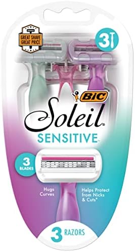 BIC Soleil Sensitive Women's Disposable Razors, 3 Blades With Moisture Strip For a Silky Smooth Shave, 6 Piece Razor Set, 3 Count (Pack of 2)