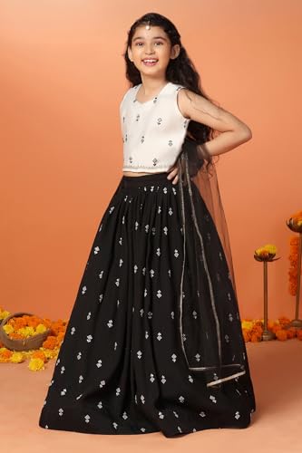 Image of Fashion Dream Girls Silk Blend Readymade Embroidered 3 Piece Lehenga Choli Set|Lehenga Choli,Ethnic Wear|Lehenga for Kids|Lehenga Set