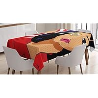 ABAKUHAUS Sushi Tovaglia, Pop Art Style Girl with sushi, Rettangolare per Sala da Pranzo e Cucina, 140 x 200 cm, Rosso Viola