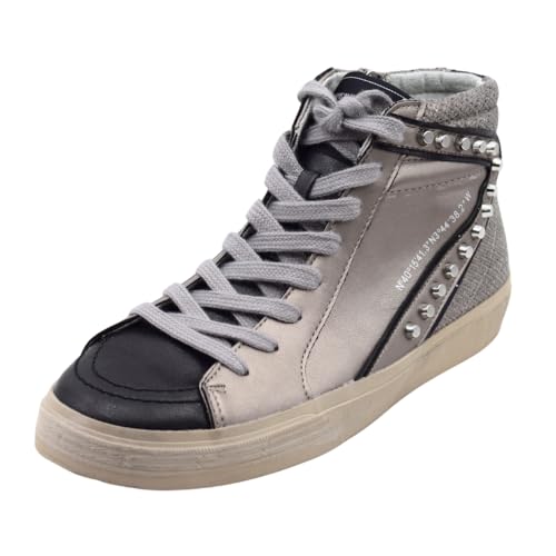 PASARELA - Botín Alto Estilo Bambas Casual con Adorno Tachuelas para Mujer, Color Gris Plomo y Negro Sintético Mujer Color: Plomo Talla: 40