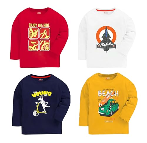 Image of Lush Plush Boys Cotton Full Sleeves Printed T-Shirt (Multicolor) Combo Pack