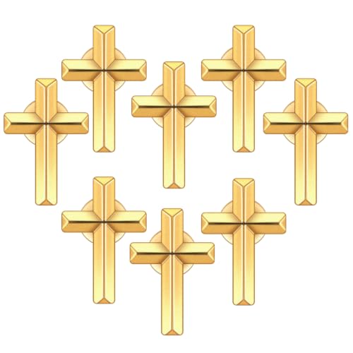 Image of 8 Pcs Cross Pins Bulk Metal Golden Gold Religious Christian Cross Brooch Pins Set Religious Enamel for Christian Chaplain Gifts Funeral Church Prayer Activities (Gold)