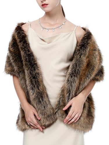 LA CARRIE Women Wedding Faux Fur Long Shawl Bridal Cape Party Stole Winter Scarf Soft Cover Up Shrug Gown Wrap4
