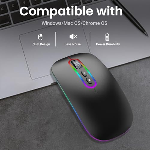 cimetech Dual Mode (BT 5.1+2.4G) Wireless Mouse for Laptop, 1200 DPI Portable Lightweight Rechargeable Mouse with LED Lights, Compatible with Mac... - Image 6