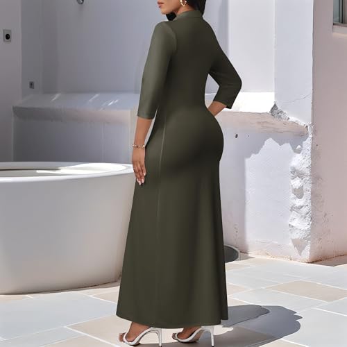 Image of PinkPatty Women's Casual 3 /4 Sleeve Polo V Neck Bodycon Maxi Dress