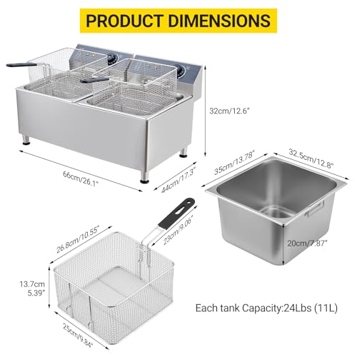 23.2QT Deep fryers, Commercial Deep Fryer 22L Large Dual Tank Electric Countertop Fryer, for Restaurant with 2 Frying Baskets and Lids