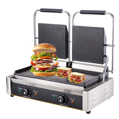Sandwichera Y Tostadora, Parrilla Con Placas Antiadherentes, Plancha EléCtrica De Sobremesa Para Interiores, Apertura 180°, 50 °C–300 °C, Con Mango FríO,19'x9'Flat