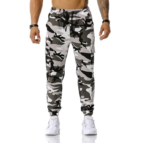 maxToonrain Pantaloni da jogging cargo da uomo, vestibilità ampia, con quattro tasche, elastico in vita, per attività all'aperto, escursionismo, combattimento, palestra, tutti i giorni, Grigio, XL
