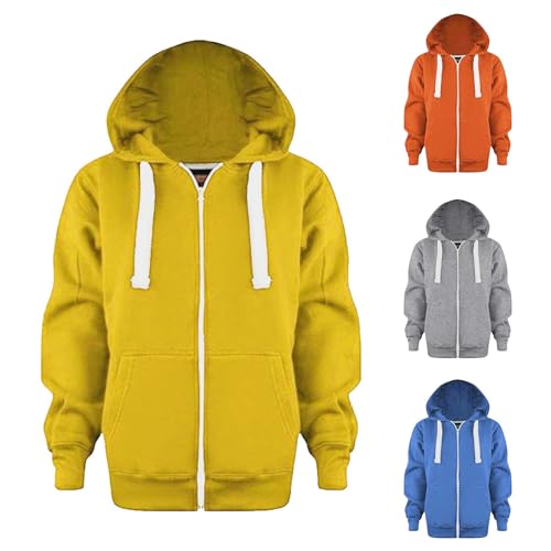 Unisex Kids Soft Fleece Basic Hooded Sweatshirt Pullover Full Zip-Up Lightweight Jacket for Boys or Girls with Pockets (Yellow, 6-7 Years)2