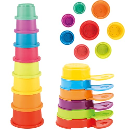 Image of Bath Toys for Babies 6-12 Months, 14PCS Baby Stacking Cups for Toddlers 1-3 with Colorful Bathtub Water Toys and Educational Nesting Cups & Bath Spoons Montessori Bath Toys for 1 Year Old