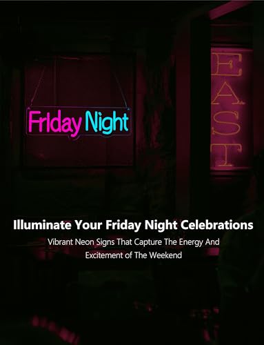 Image of Friday Night Neon Sign,15.7 Inch Giant Friday Night Light up Sign - Cool Neon Light Wall Decor for Home Karaoke Bar Restaurant Pub Cafe Salon Game Room, USB Powered (15.7 x 4.7 inches, 1Pack)