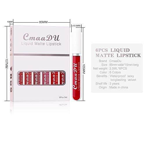 Evpct Cmaadu 6Pcs Matte Liquid Lipstick Lipgloss Lip Stain Makeup Set For Women Deep Dark Red Mauve Original 24 Hour Lipstick Long Lasting Labiales Matte Mate Larga Duracion 24 Horas Originales A-02 #TOP4
