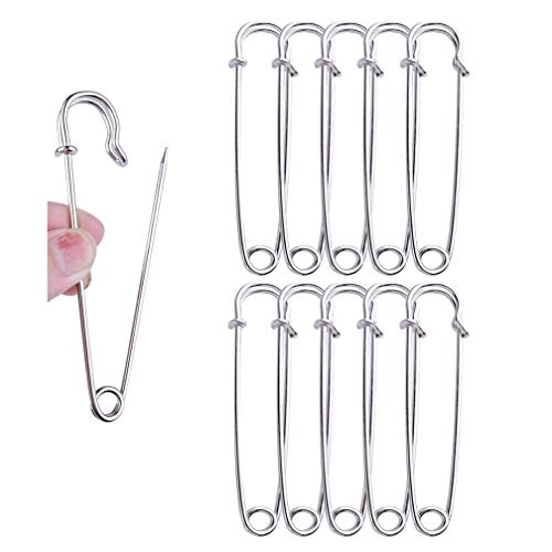10Pcs Safety Pins Extra Large Heavy Steel Pins for All Kinds of Handicrafts, Blankets, Skirts, Crafts, Kilts and DIY Craftsmanship