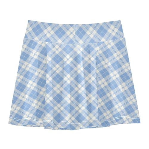 Gingham Plaid Girls Athletic Skirt with Shorts Flowy Skorts for Little Girl Cheerleading Skirts with Pockets 4-12Y3