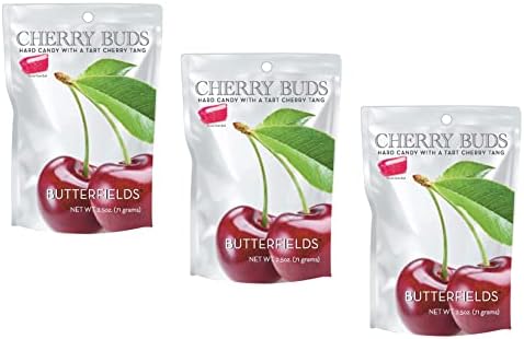 Butterfields Candy - Gourmet, Old-Fashioned CHERRY Buds Hard Candy | Gluten Free | Made with 100% Real, Pure Cane Sugar | Handcrafted in the USA- 2.5oz (3 Pack)