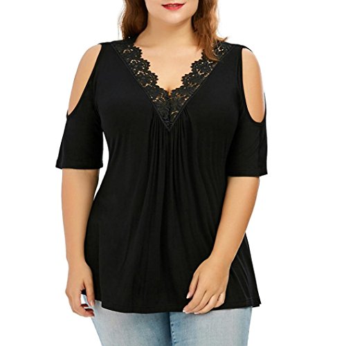Xinantime_Blusa de mujer Camisetas Mujer Verano Elegante Camisetas Mujer Manga Corta Algodón Camisetas Mujer Fiesta Camisetas Sin Hombros Mujer Camisetas Mujer Tallas Grandes (XXL, Negro)