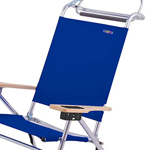 Copa Big Tycoon Aluminum And Wood 4 Position Portable Folding Lounge Chair With Canopy And Cupholder For Beach, Lake, Park, And Backyard, Blue #TOP1